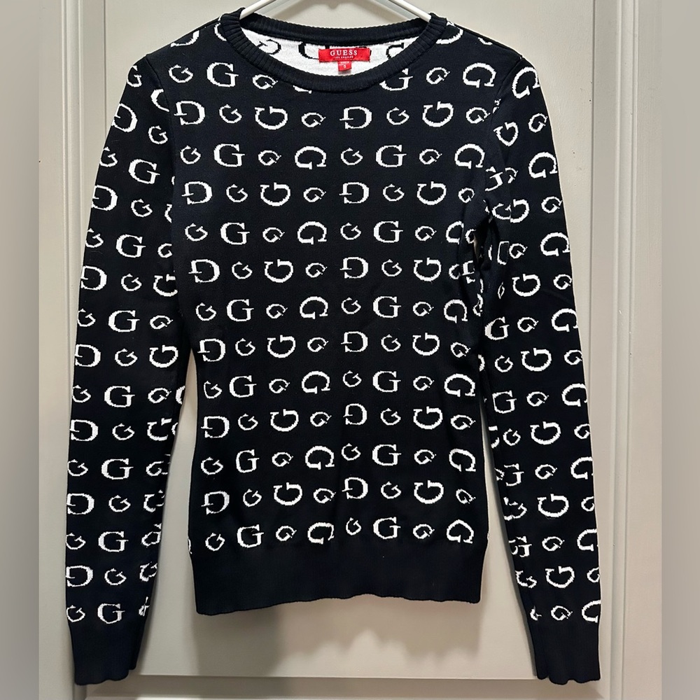 Guess Size S Black/White Logo Sweater EUC - Picture 1 of 5